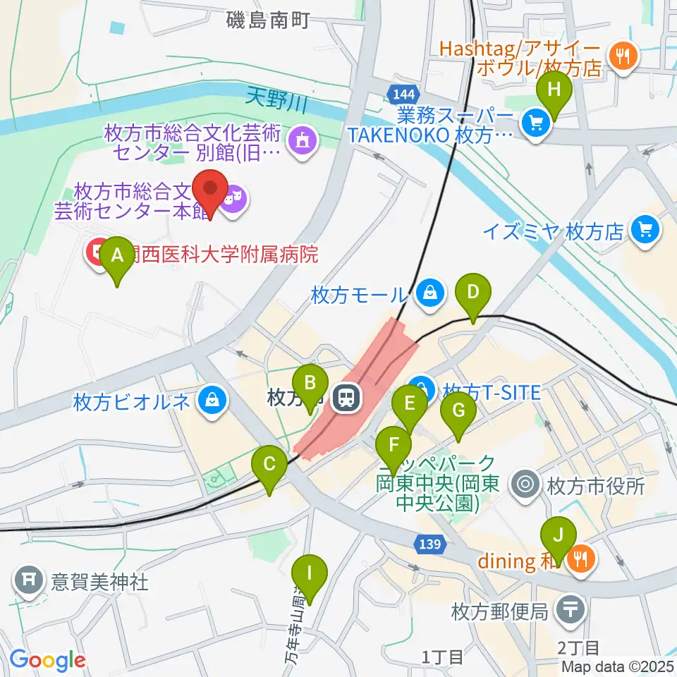 枚方市総合文化芸術センター周辺のコンビニエンスストア一覧地図