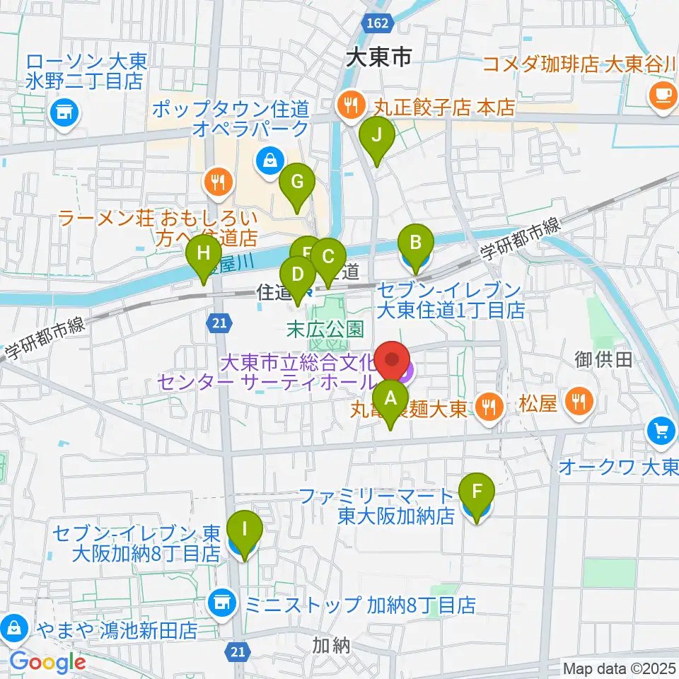 大東市立文化ホール サーティホール周辺のコンビニエンスストア一覧地図