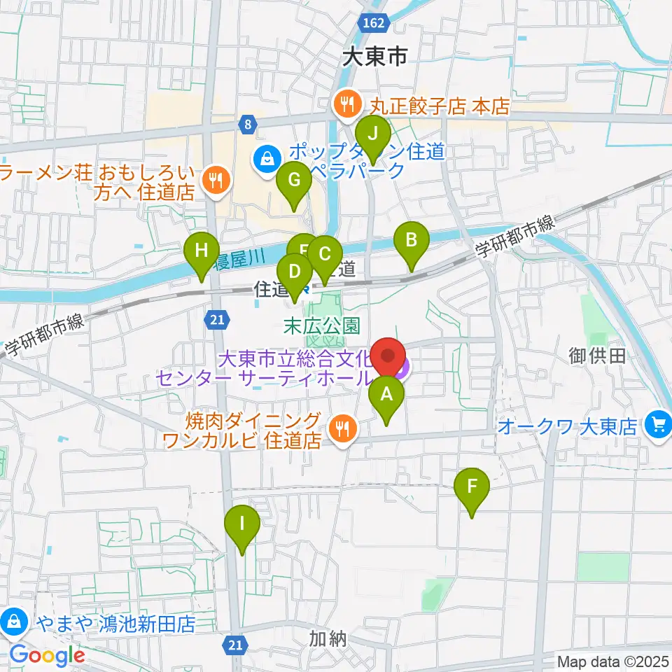 大東市立文化ホール サーティホール周辺のコンビニエンスストア一覧地図