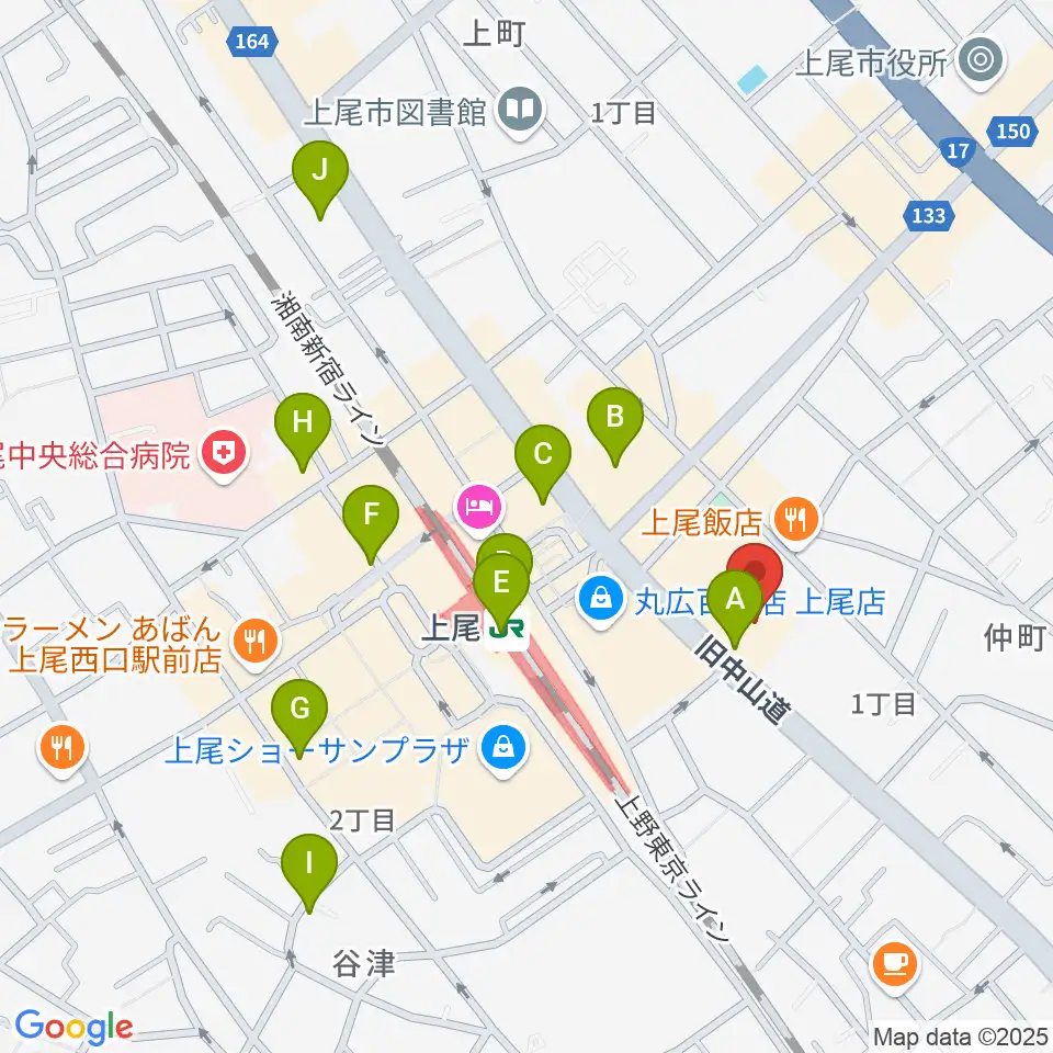 ワイワイミュージックスタジオ 上尾店周辺のコンビニエンスストア一覧地図