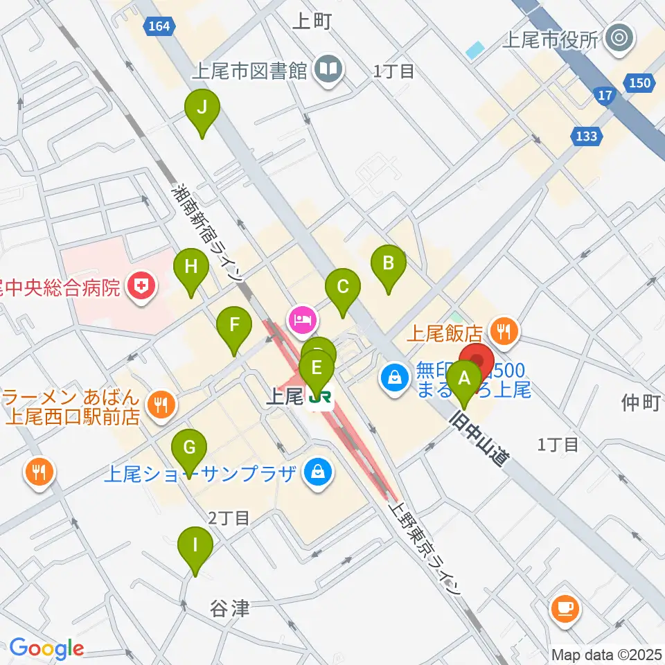 ワイワイミュージックスタジオ 上尾店周辺のコンビニエンスストア一覧地図