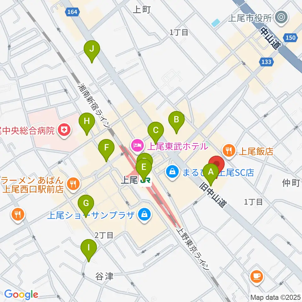 ワイワイミュージックスタジオ 上尾店周辺のコンビニエンスストア一覧地図