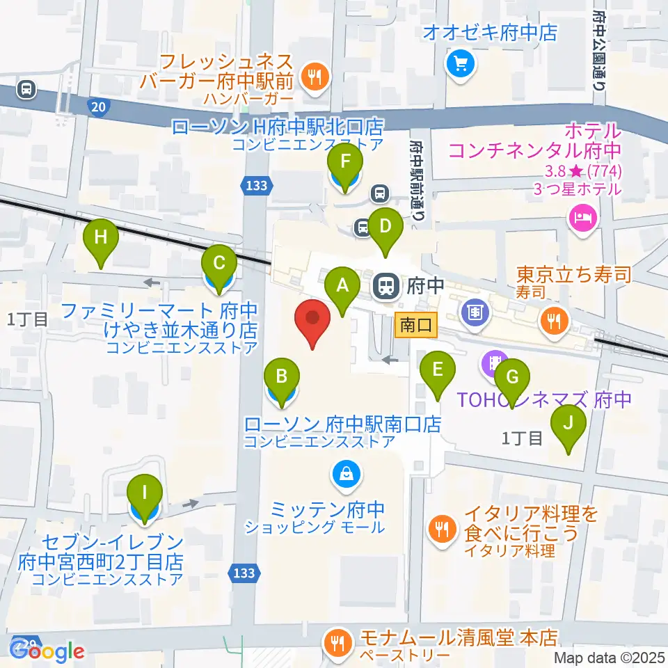宮地楽器 MUSIC JOY府中周辺のコンビニエンスストア一覧地図