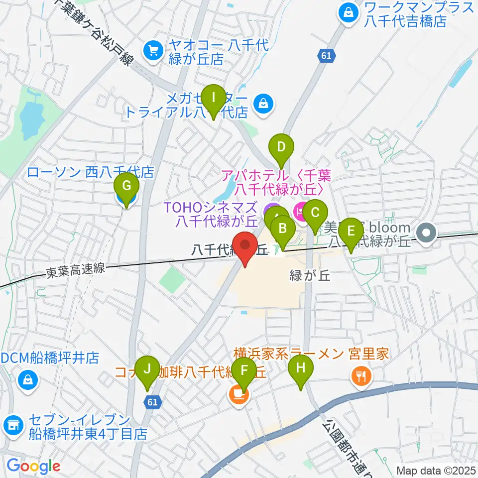 島村楽器 イオンモール八千代緑が丘店周辺のコンビニエンスストア一覧地図
