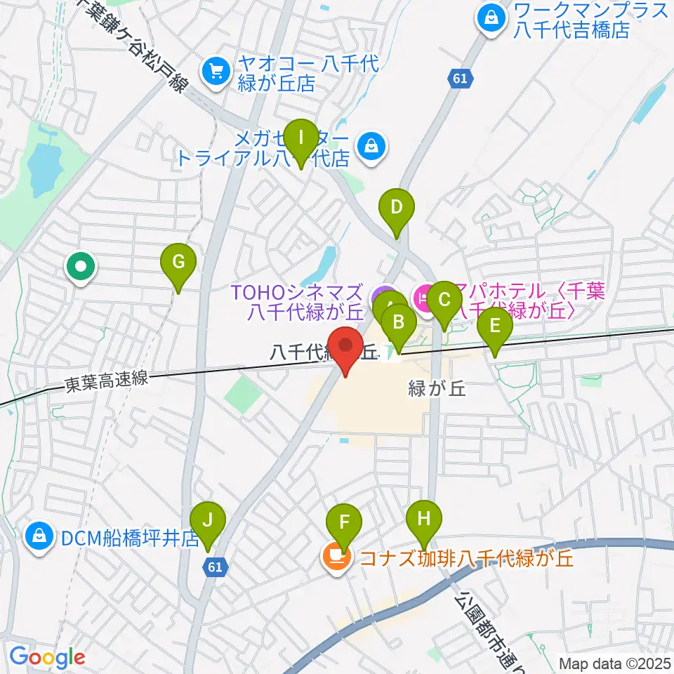 島村楽器 イオンモール八千代緑が丘店周辺のコンビニエンスストア一覧地図