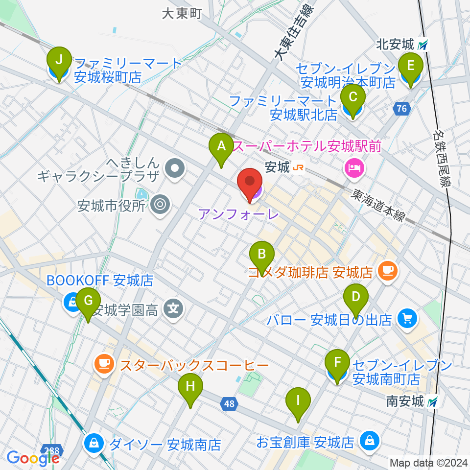 安城市アンフォーレ周辺のコンビニエンスストア一覧地図