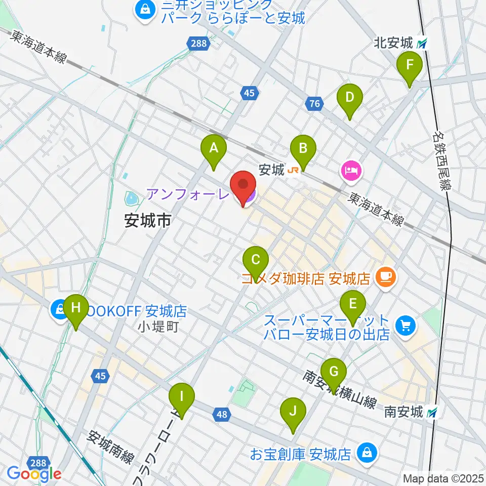 安城市アンフォーレ周辺のコンビニエンスストア一覧地図