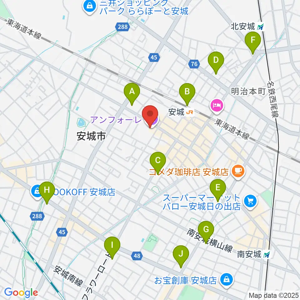 安城市アンフォーレ周辺のコンビニエンスストア一覧地図