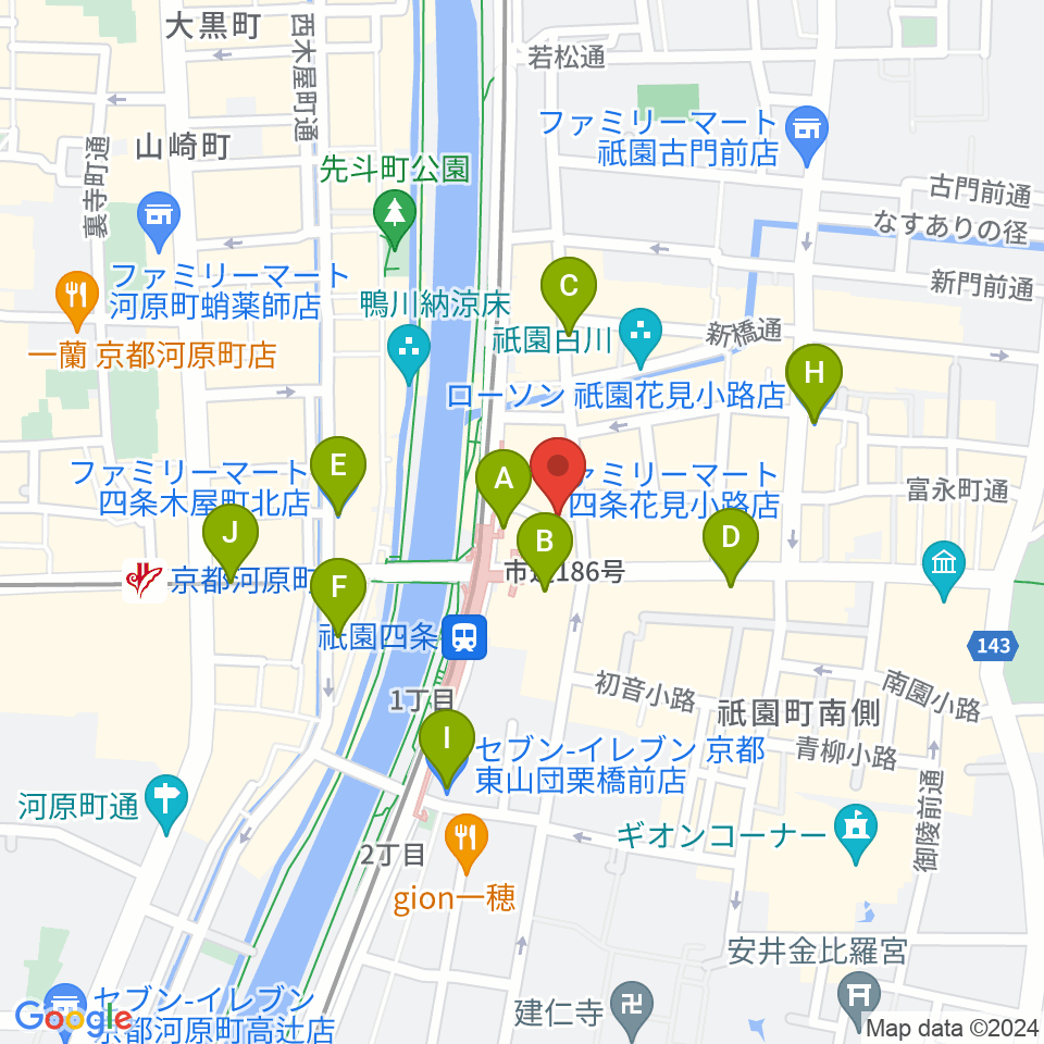 祇園四条Bonds Rosary周辺のコンビニエンスストア一覧地図