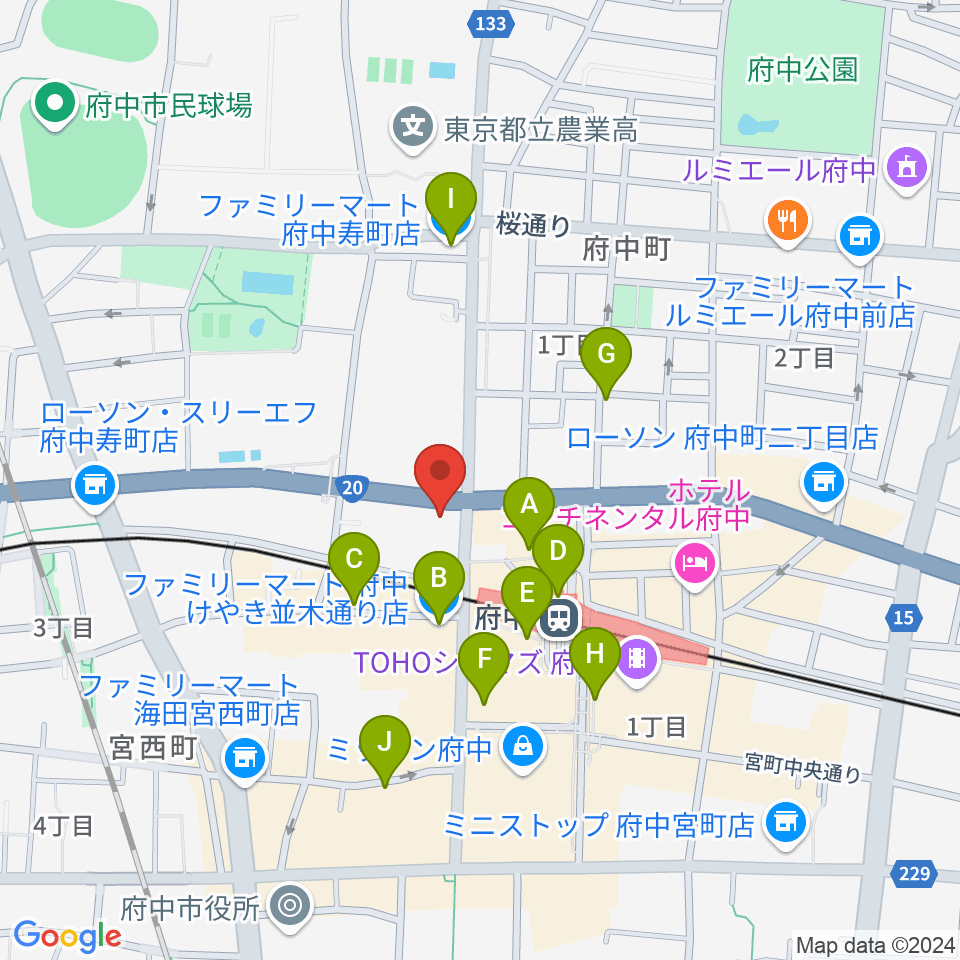 府中コパデカフェ周辺のコンビニエンスストア一覧地図