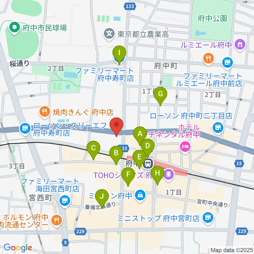 府中コパデカフェ周辺のコンビニエンスストア一覧地図