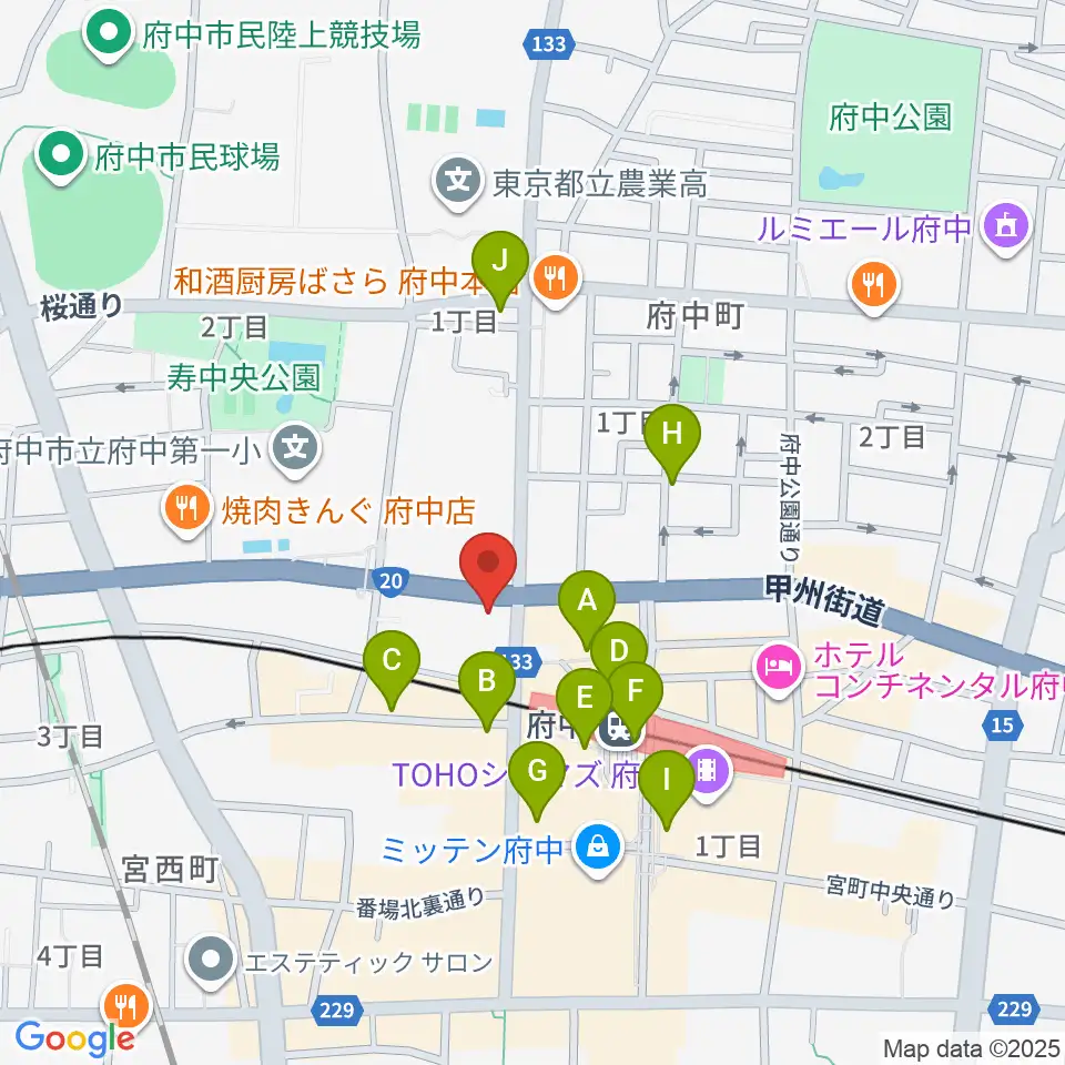 府中コパデカフェ周辺のコンビニエンスストア一覧地図