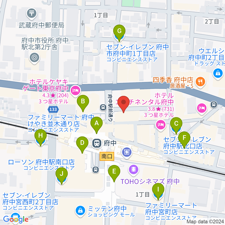 カワイ音楽教室 府中駅前センター周辺のコンビニエンスストア一覧地図