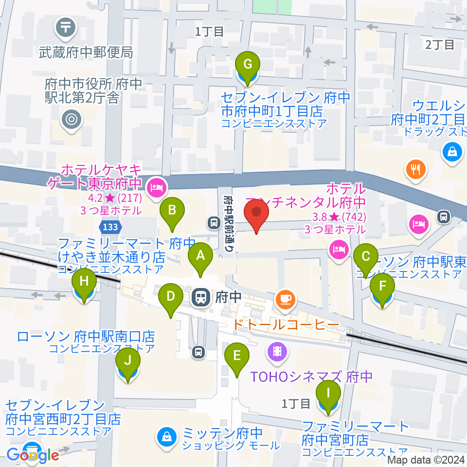 カワイ音楽教室 府中駅前センター周辺のコンビニエンスストア一覧地図