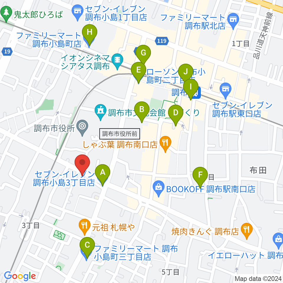 調布ヴァイオリン周辺のコンビニエンスストア一覧地図