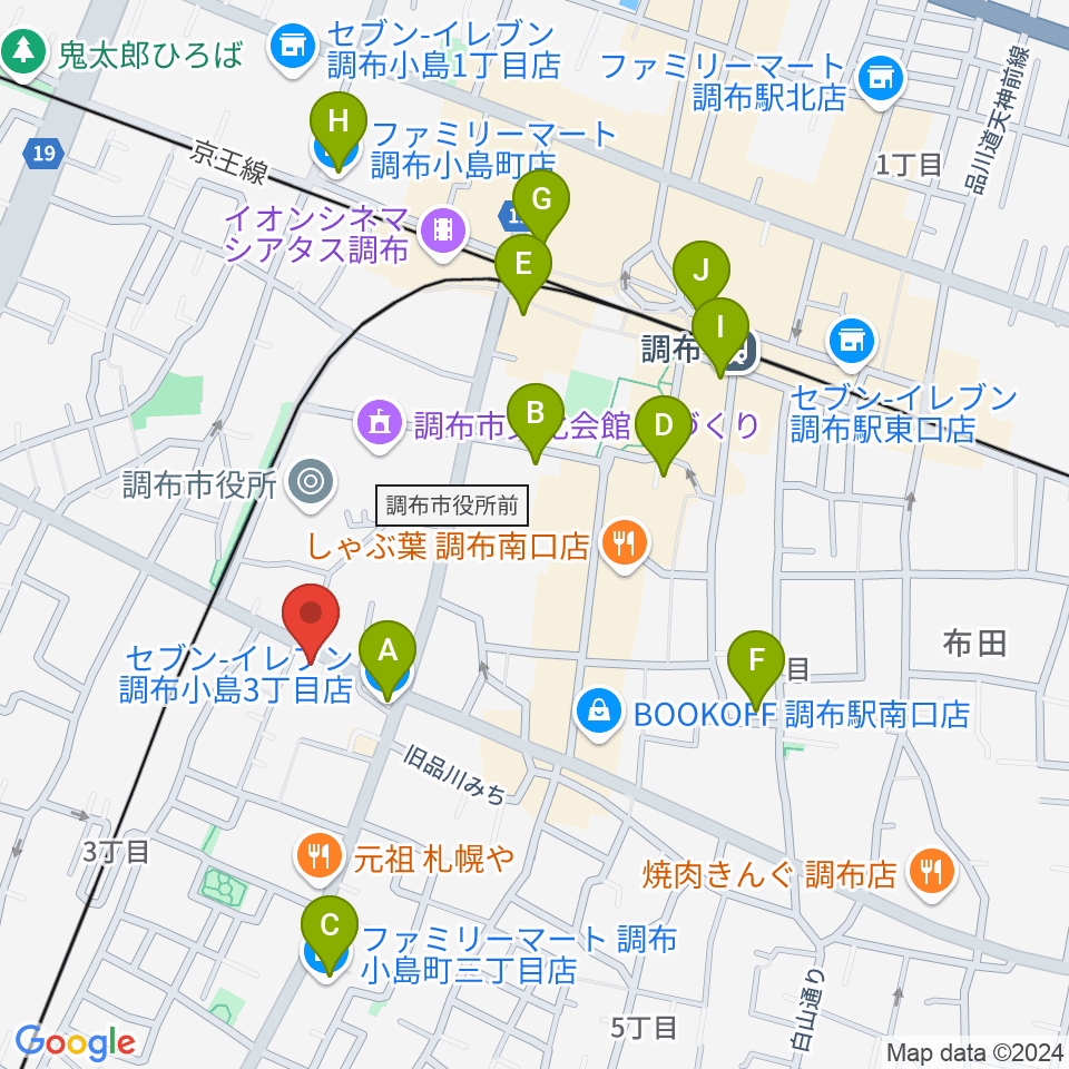 調布ヴァイオリン周辺のコンビニエンスストア一覧地図