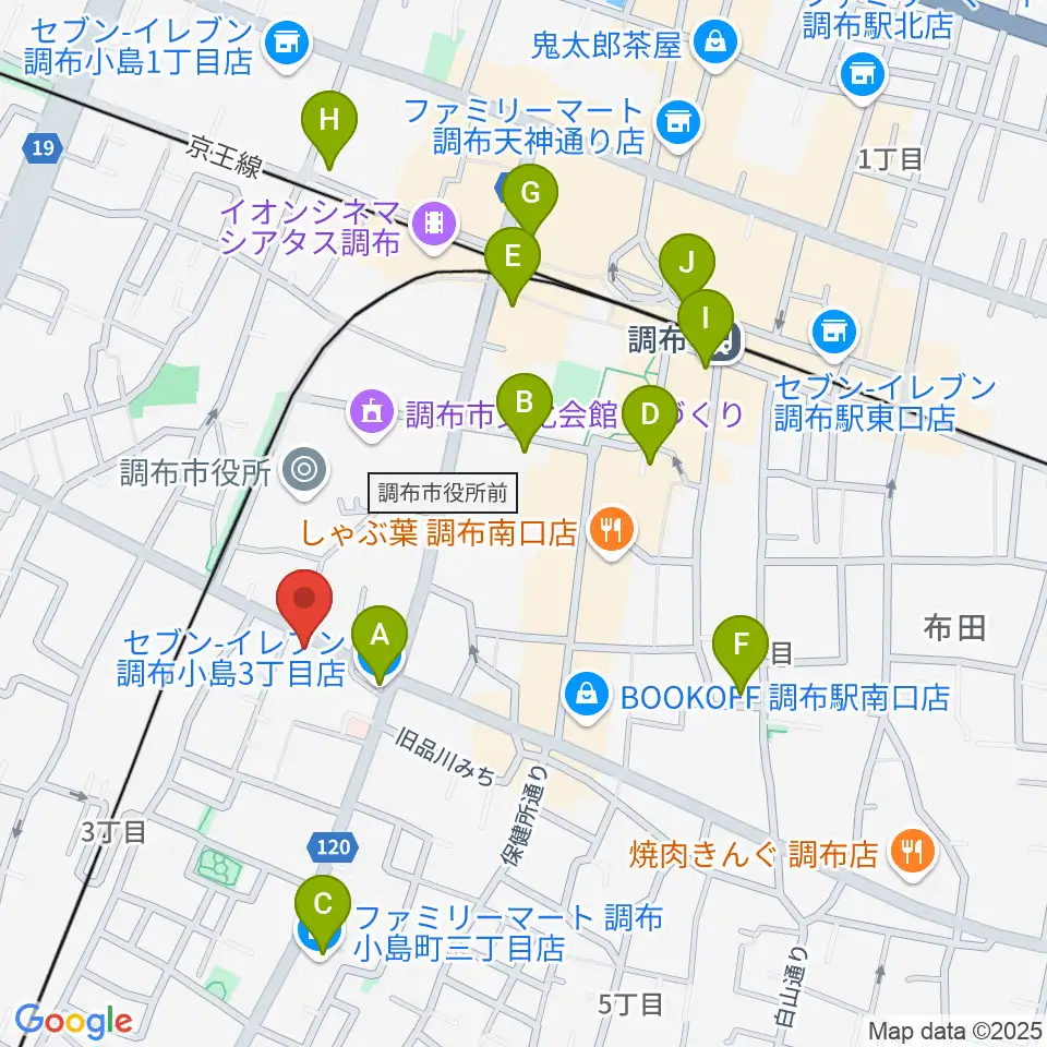 調布ヴァイオリン周辺のコンビニエンスストア一覧地図