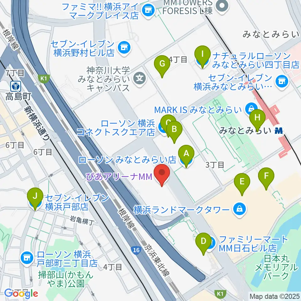 ぴあアリーナMM周辺のコンビニエンスストア一覧地図