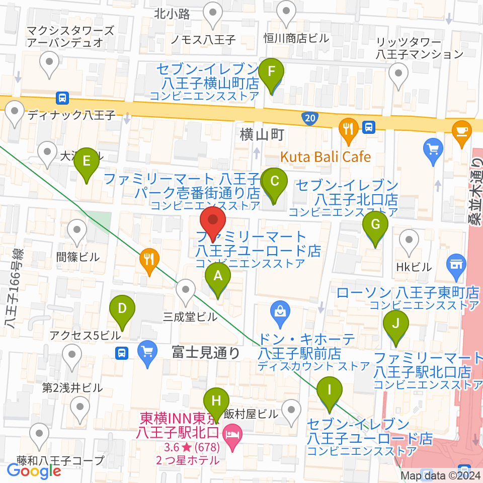 八王子ブッチャー周辺のコンビニエンスストア一覧地図