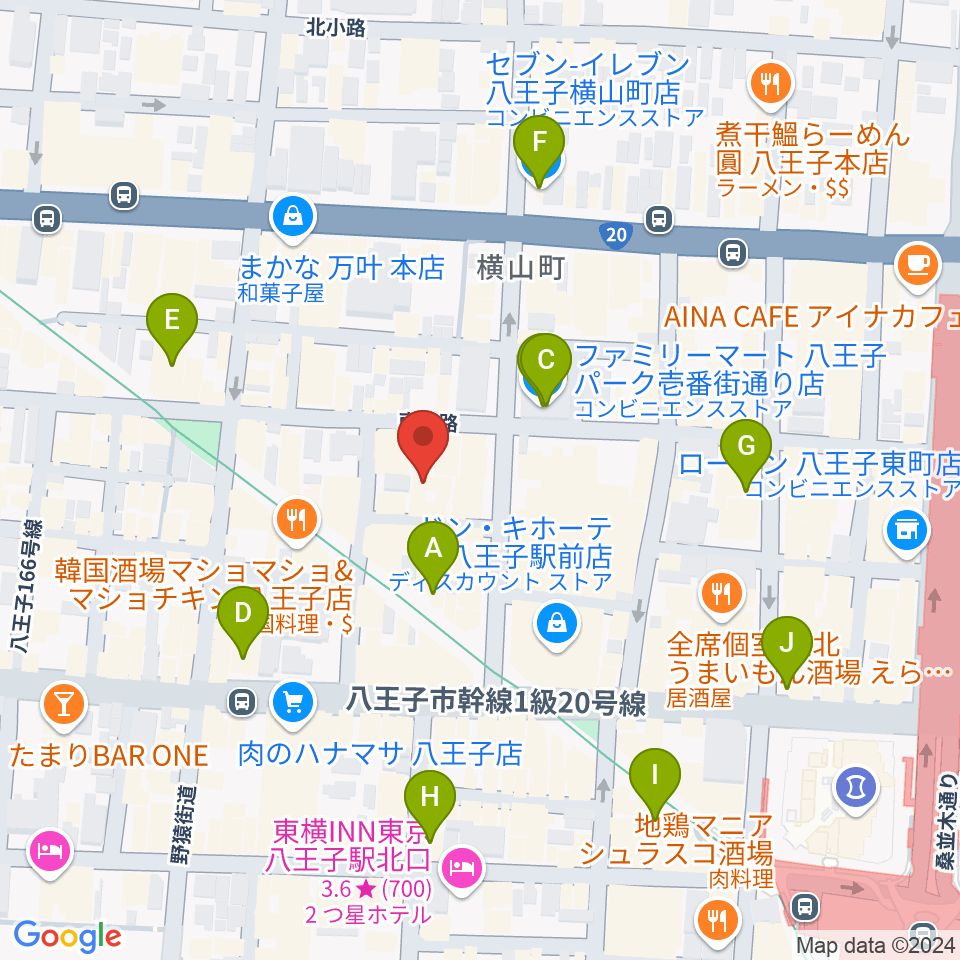 八王子ブッチャー周辺のコンビニエンスストア一覧地図