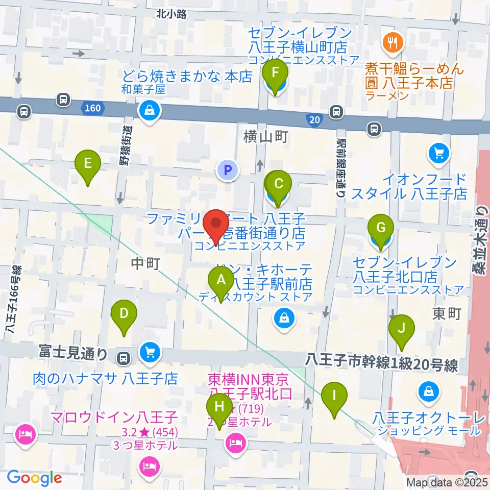 八王子ブッチャー周辺のコンビニエンスストア一覧地図