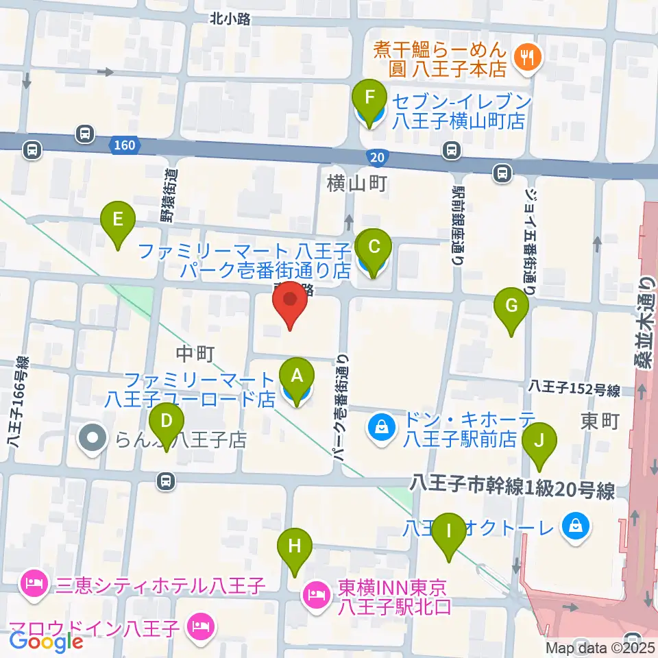 八王子ブッチャー周辺のコンビニエンスストア一覧地図