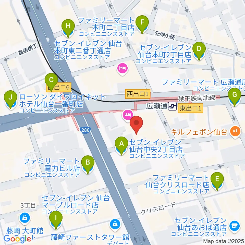 仙台ルフラン周辺のコンビニエンスストア一覧地図
