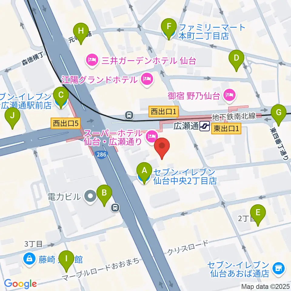 仙台ルフラン周辺のコンビニエンスストア一覧地図