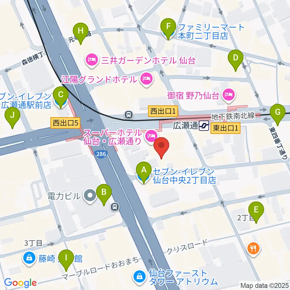 仙台ルフラン周辺のコンビニエンスストア一覧地図