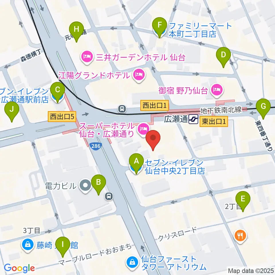 仙台ルフラン周辺のコンビニエンスストア一覧地図