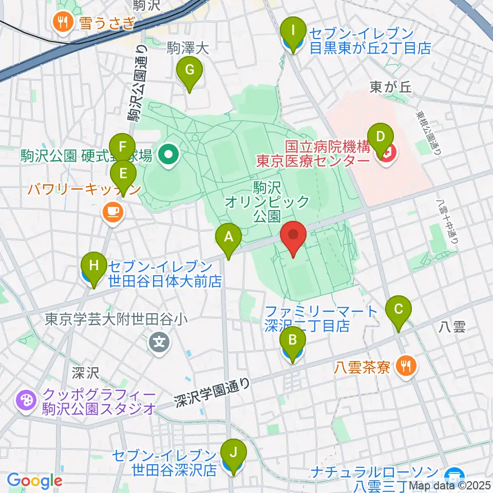 駒沢オリンピック公園屋内球技場周辺のコンビニエンスストア一覧地図