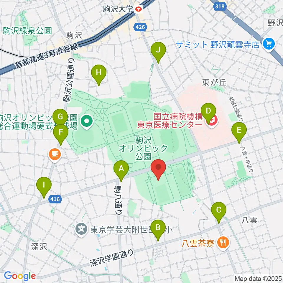 駒沢オリンピック公園屋内球技場周辺のコンビニエンスストア一覧地図