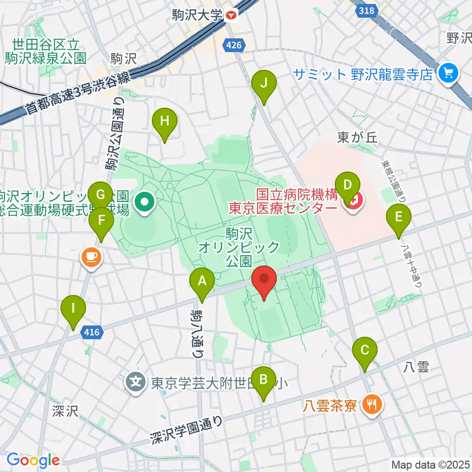 駒沢オリンピック公園屋内球技場周辺のコンビニエンスストア一覧地図