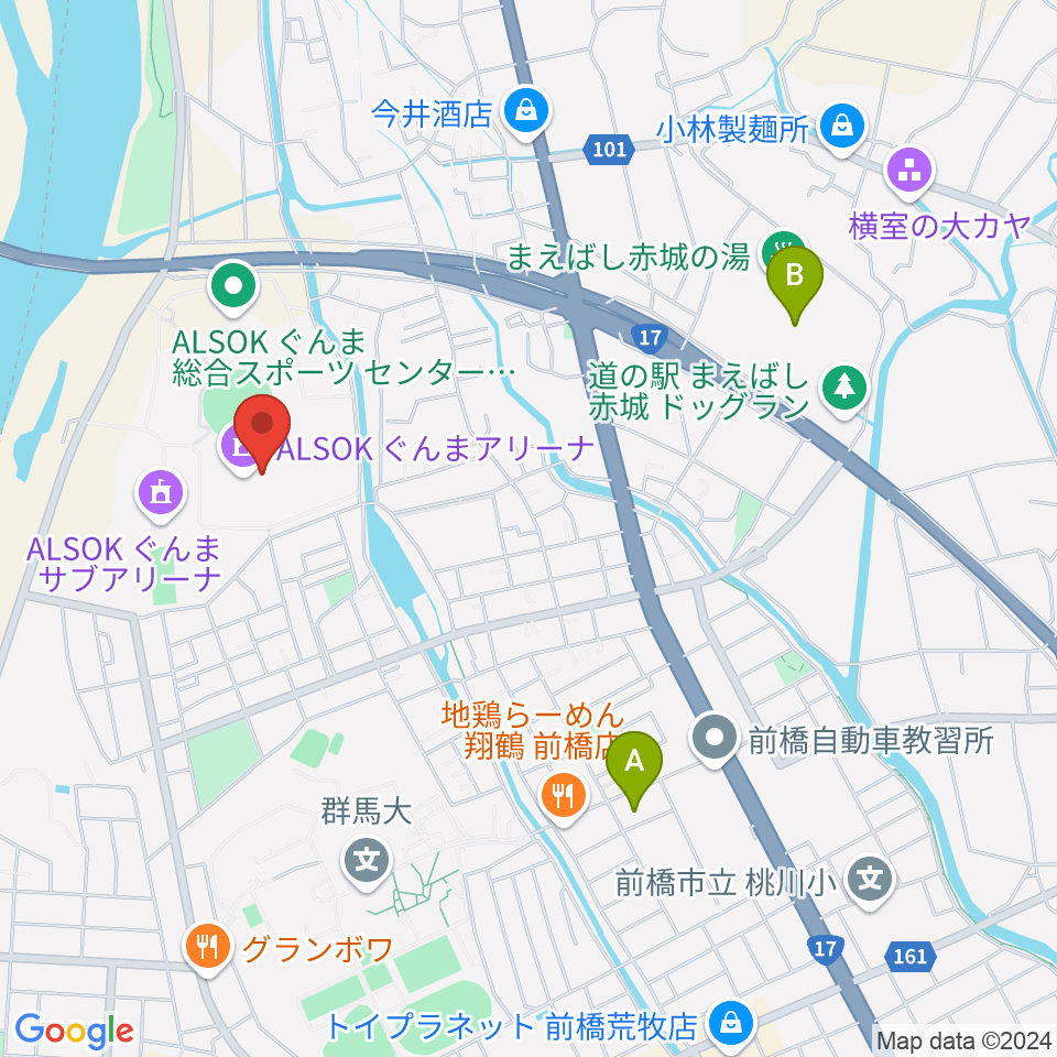 ALSOKぐんまアリーナ周辺のコンビニエンスストア一覧地図