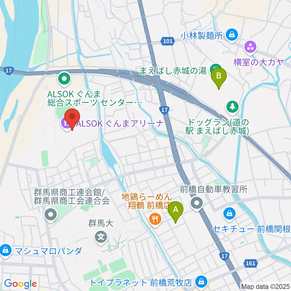 ALSOKぐんまアリーナ周辺のコンビニエンスストア一覧地図