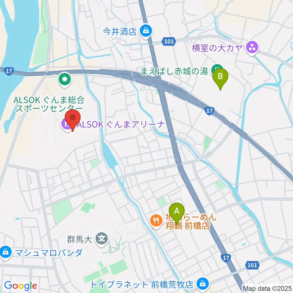 ALSOKぐんまアリーナ周辺のコンビニエンスストア一覧地図