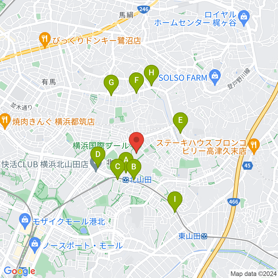横浜国際プール周辺のコンビニエンスストア一覧地図
