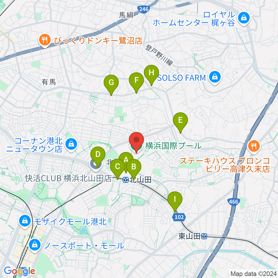 横浜国際プール周辺のコンビニエンスストア一覧地図