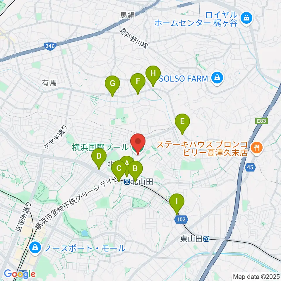 横浜国際プール周辺のコンビニエンスストア一覧地図