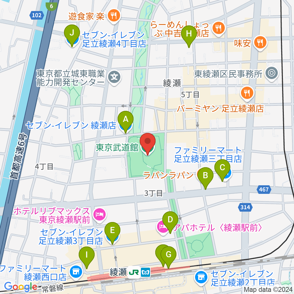 東京武道館周辺のコンビニエンスストア一覧地図