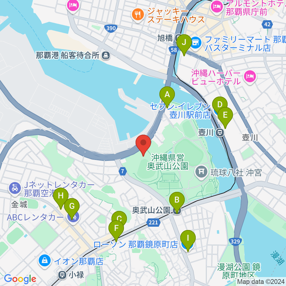 沖縄セルラースタジアム那覇周辺のコンビニエンスストア一覧地図