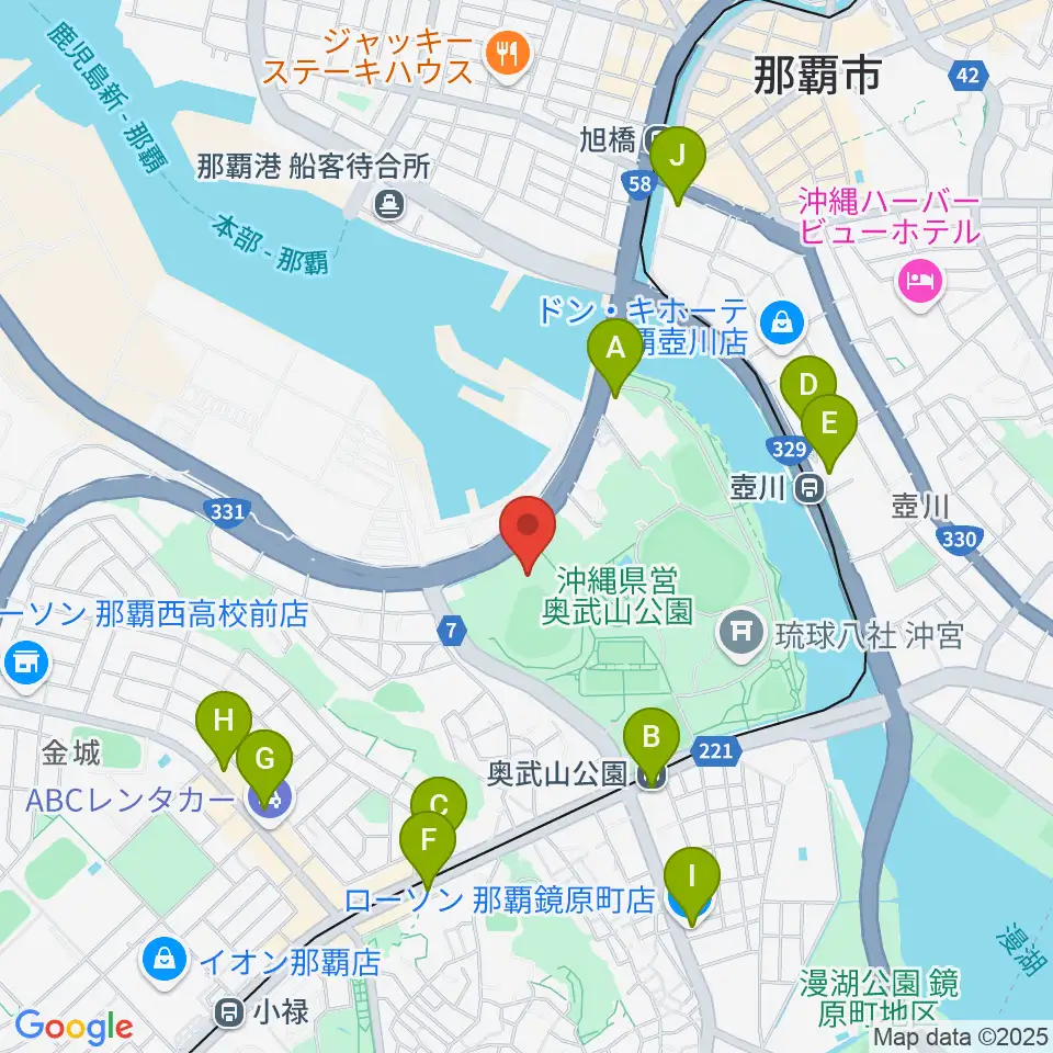 沖縄セルラースタジアム那覇周辺のコンビニエンスストア一覧地図