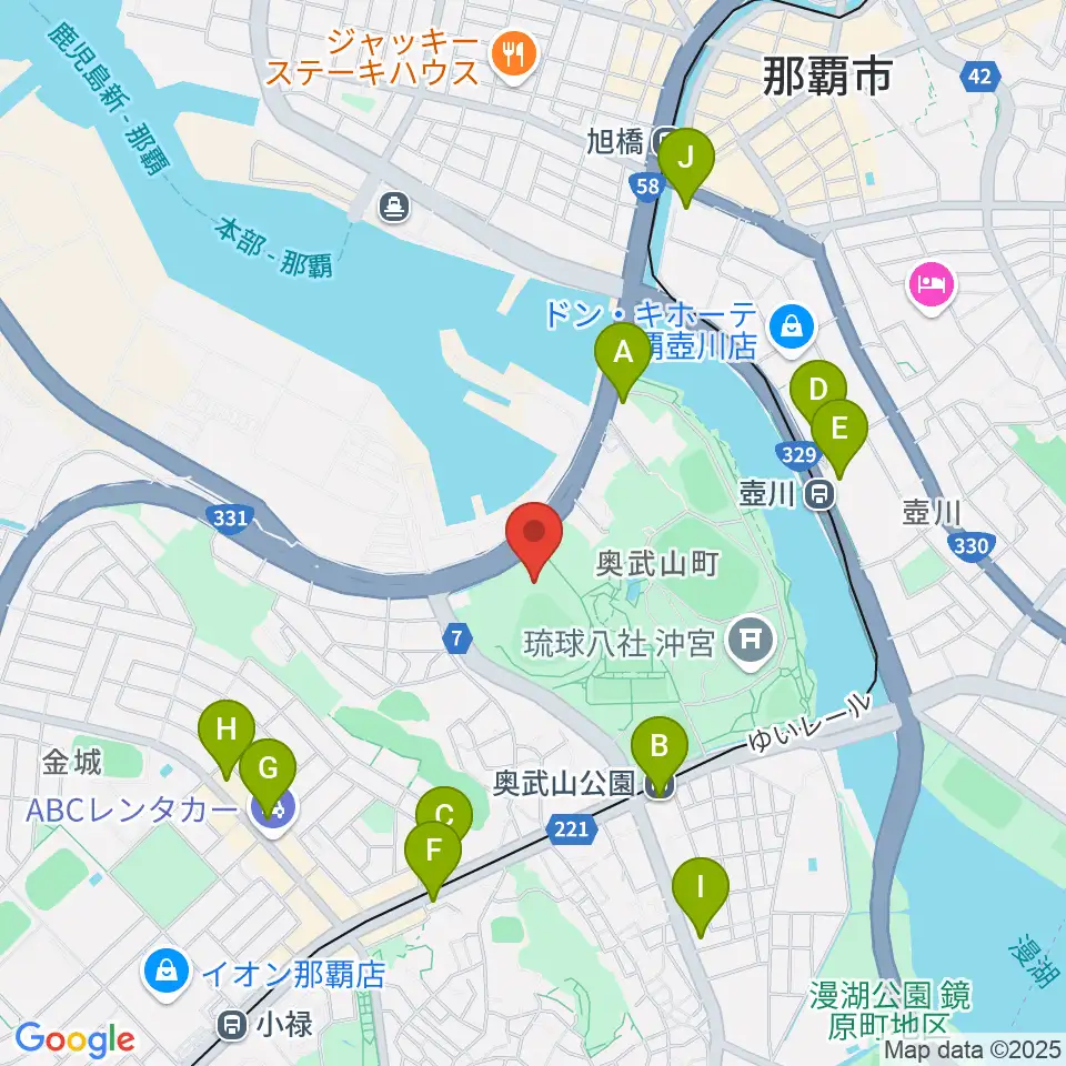 沖縄セルラースタジアム那覇周辺のコンビニエンスストア一覧地図