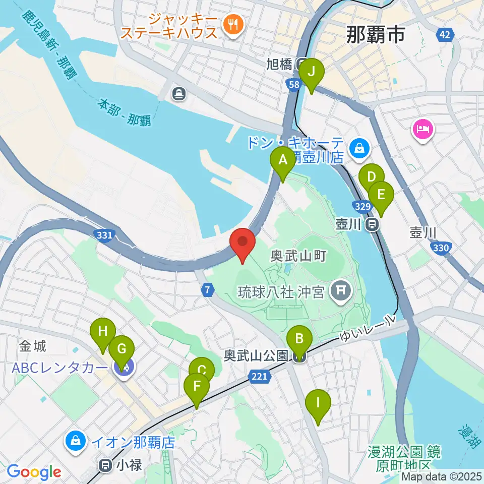沖縄セルラースタジアム那覇周辺のコンビニエンスストア一覧地図