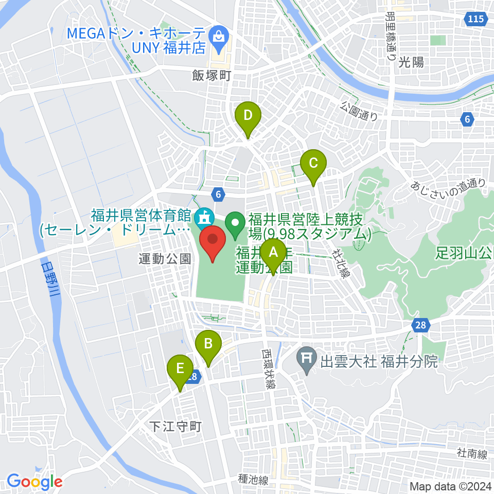 セーレン・ドリームスタジアム周辺のコンビニエンスストア一覧地図