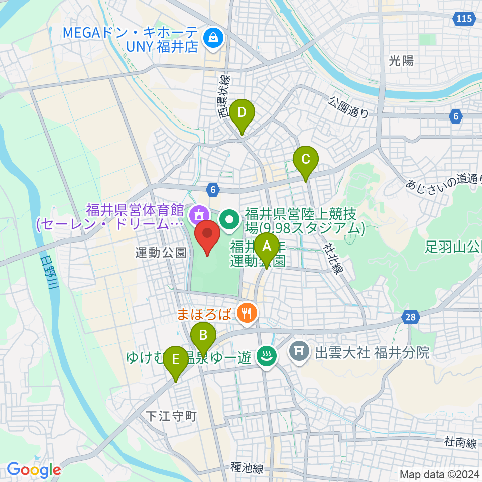 セーレン・ドリームスタジアム周辺のコンビニエンスストア一覧地図