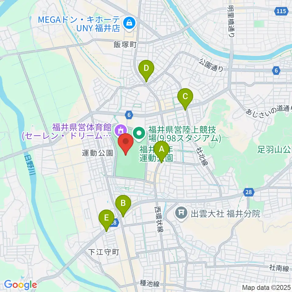 セーレン・ドリームスタジアム周辺のコンビニエンスストア一覧地図