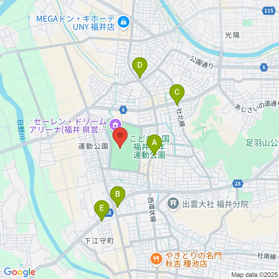 セーレン・ドリームスタジアム周辺のコンビニエンスストア一覧地図