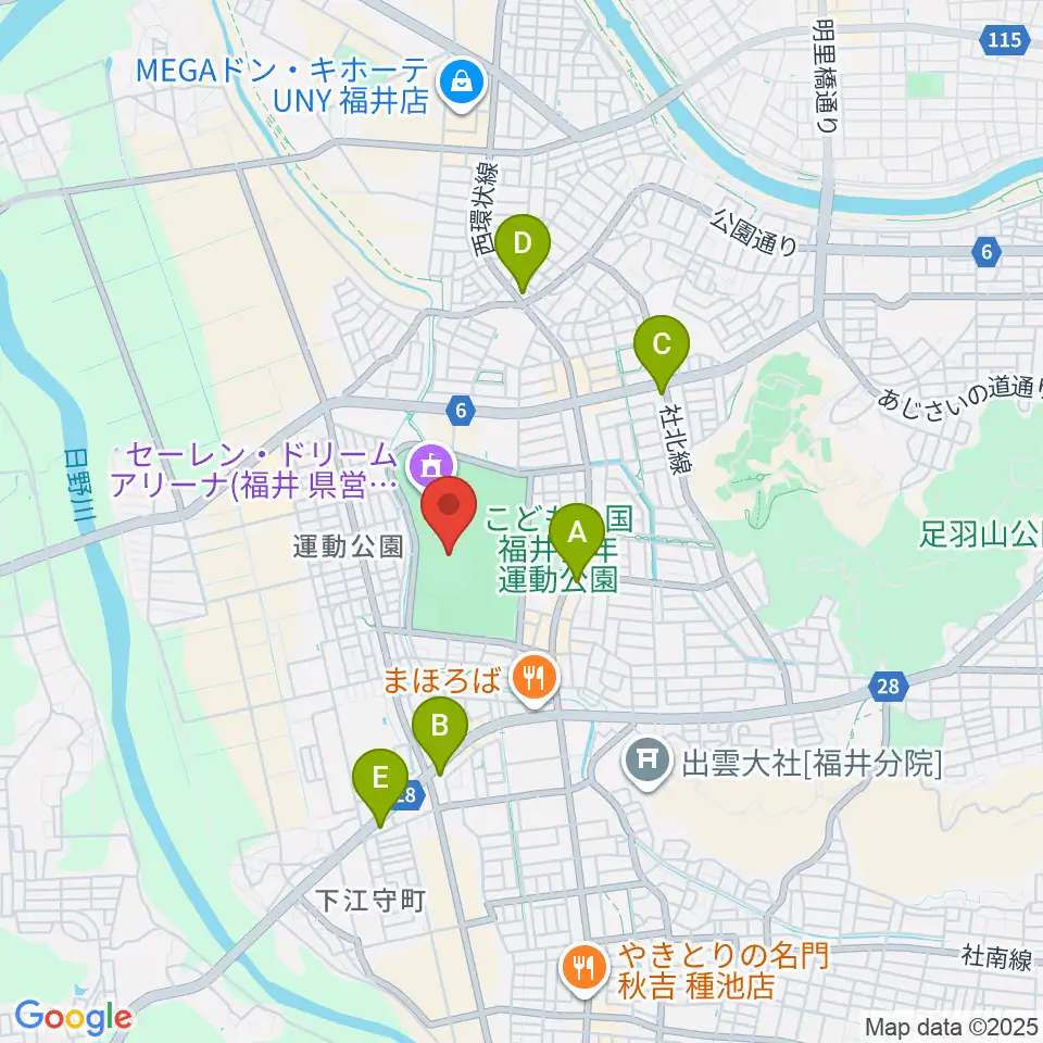 セーレン・ドリームスタジアム周辺のコンビニエンスストア一覧地図