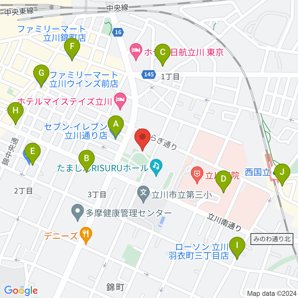 立川市子ども未来センター周辺のコンビニエンスストア一覧地図